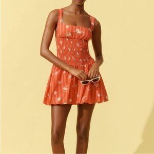 Anthropologie Floral Orangeish red  Mini drop waist Dress